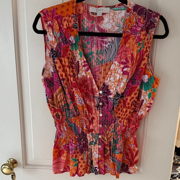 LOFT Tops - LOFT Women's Vibrant Floral Blouse - Pink and Orange